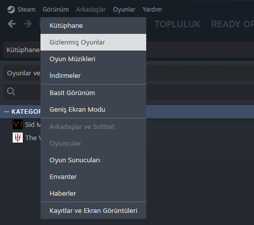 Hidden Games Menu