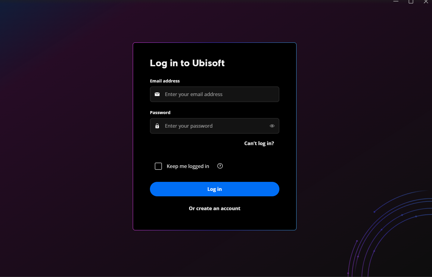 Ubisoft Connect login screen